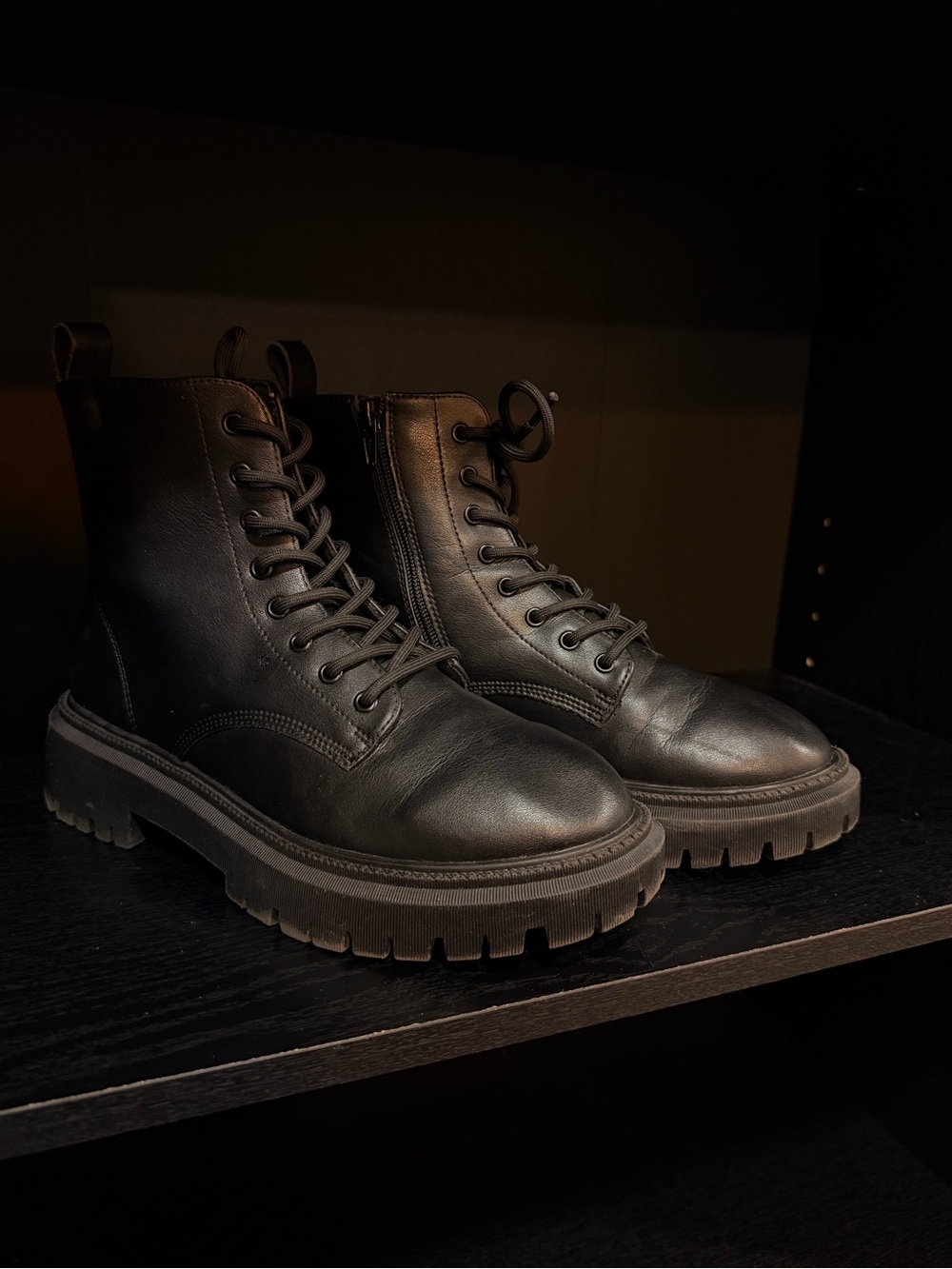 Skechers Black Women's Lace-Up Combat Moto Boots